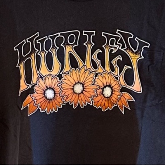 Hurley Black Daisy Graphic Crop Short Sleeve Cotton Top Size Various - Picture 2 of 8